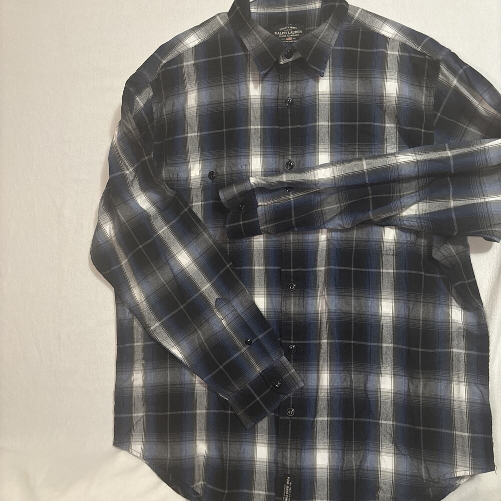 Ralph Lauren Jeans Co. Mens- Long Sleeved Shirt - Blue/Black Plaid - Size L